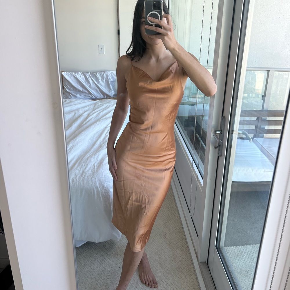 NWT Beginning Boutique‎ Champagne MIDI Silky Dress - US 4
